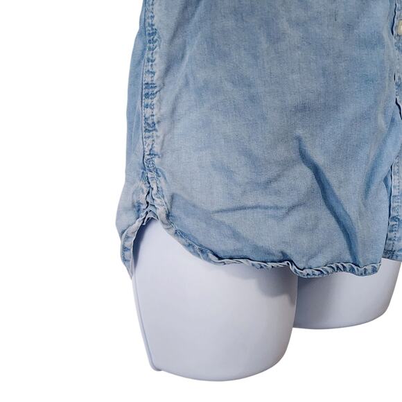 Mossimo Womens Chambray Top Size S Blue Button Down Roll Tab Sleeve - Picture 3 of 11